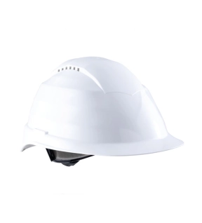 Safety Helmet With 6 Point Harness White ABS Vented Reduced Peak Includes Side Slots
